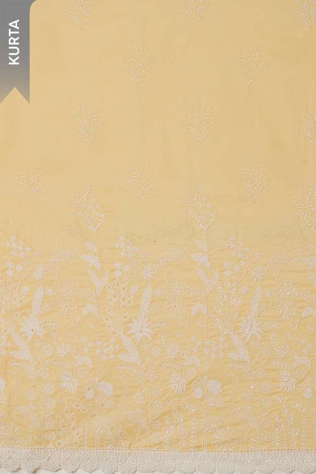 Light Yellow Schiffli Pure Cotton Unstitched Suit Set thumbnail image number null