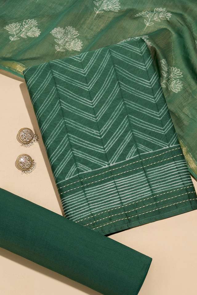 Green Tie and Dye Shibori Pure Silk Cotton Unstitched Suit Set image number