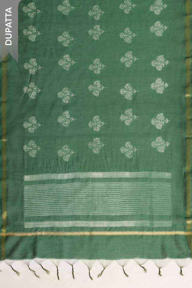 Green Tie and Dye Shibori Pure Silk Cotton Unstitched Suit Set thumbnail image number null