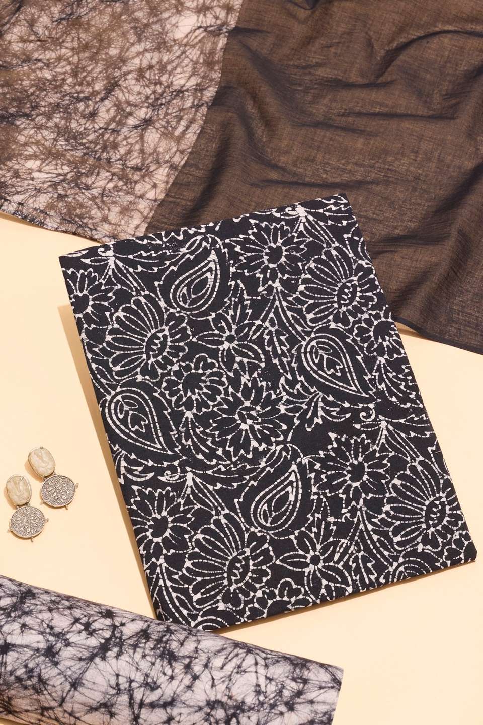 Black Pure Cotton Batik Unstitched Suit Set