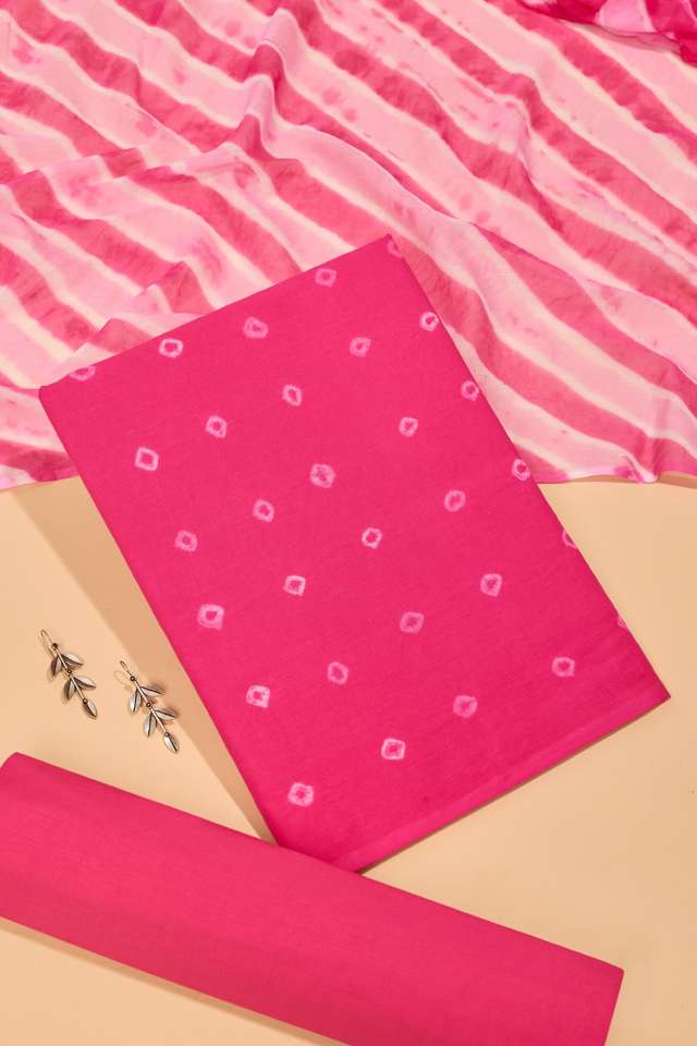 Dark Pink Pure Cotton Tie & Dye Bandhni Unstitched Suit Set image number
