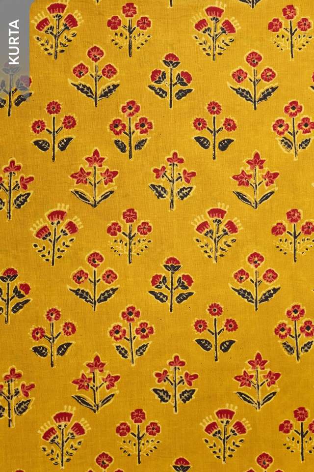 Yellow Pure Cotton Ajrakh Unstitched Suit Set thumbnail image number null
