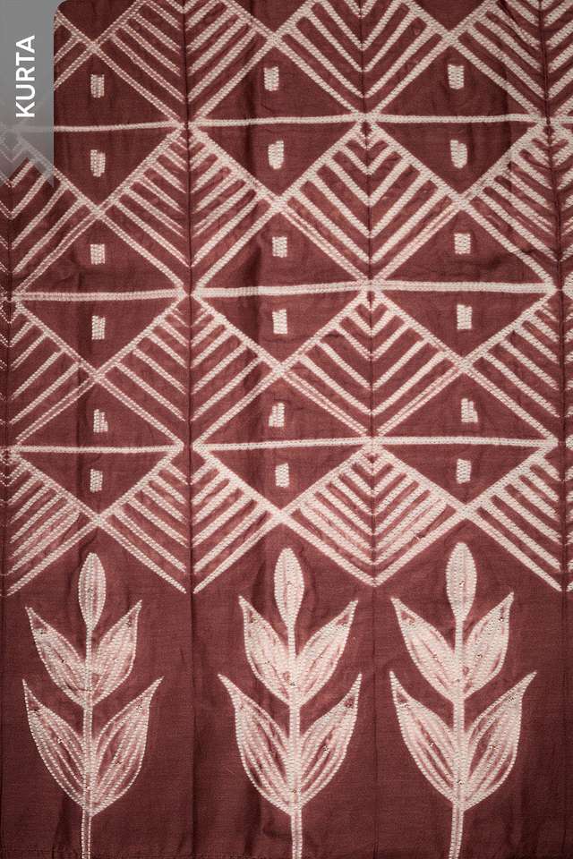 Brown Mukaish Pure Silk Cotton Unstitched Suit Set thumbnail image number null