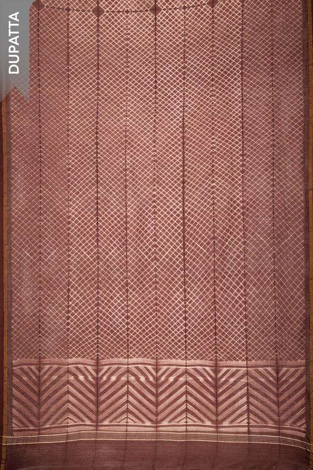 Brown Mukaish Pure Silk Cotton Unstitched Suit Set thumbnail image number null