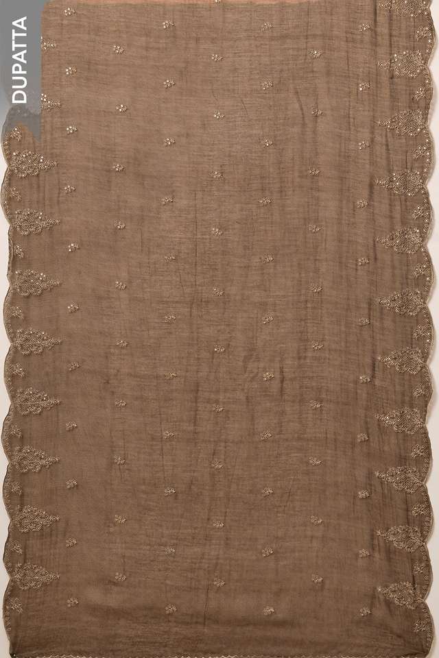 Brown Pure Silk Cotton Embroidered Unstitched Suit Set thumbnail image number null