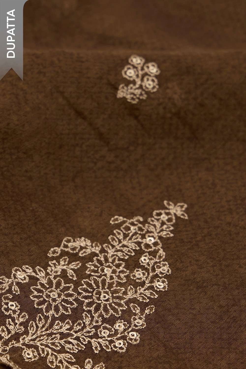 Brown Pure Silk Cotton Embroidered Unstitched Suit Set image number null