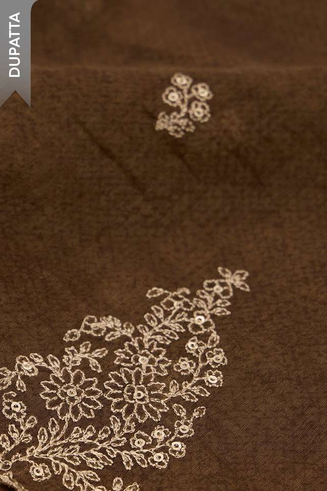 Brown Pure Silk Cotton Embroidered Unstitched Suit Set thumbnail image number null
