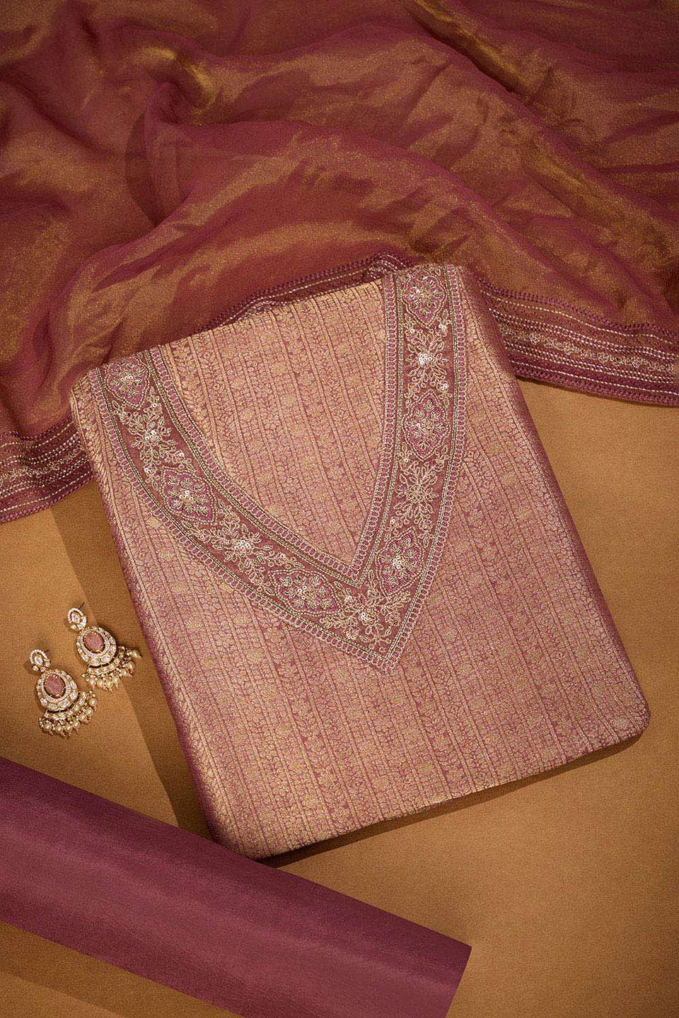 Pink Pure Viscose Embroidered Unstitched Suit Set