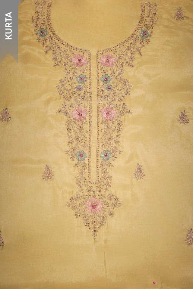Yellow Viscose Embroidered Unstitched Suit Set thumbnail image number null