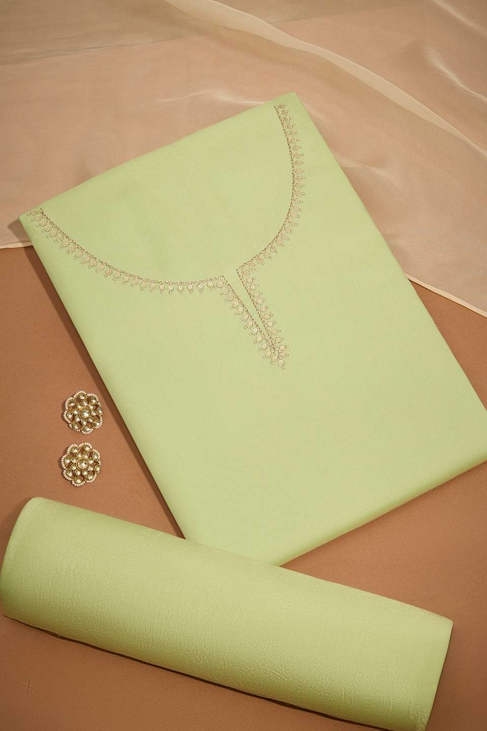 Light Green Viscose Embroidered Unstitched Suit Set